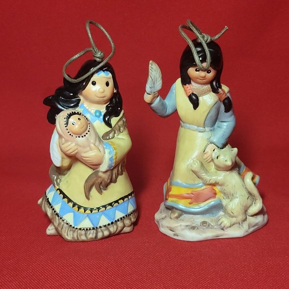 Native American Indian Figurine Bell Ornaments Set of 2 - Picture 12 of 13